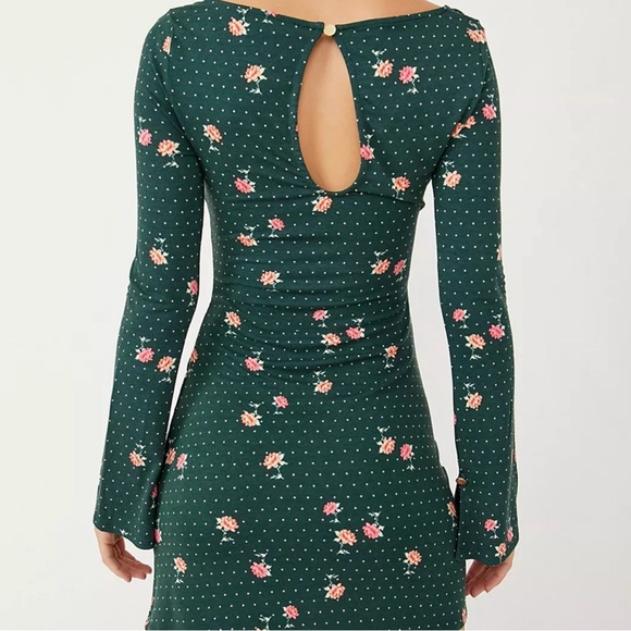 Free People Long Sleeve Dress in Green and Pink - Picture 2 of 8